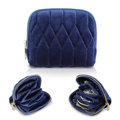 Travel Jewelry Case Small Velvet Organizer - Navy Blue