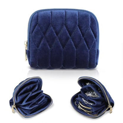 Travel Jewelry Case Small Velvet Organizer - Navy Blue