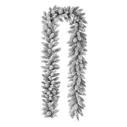 Snow Flocked Christmas Garland 9ft with Warm White LED Lights & Timer - Indoor Outdoor Decor