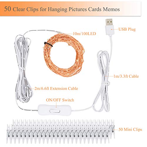 Starry Fairy String Lights with 50 Clips - Warm White, 33FT USB Powered