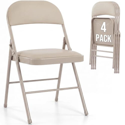 Foldable Padded Outdoor Dining Chairs Set of 4 - Khaki