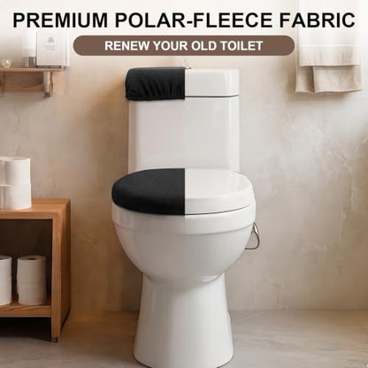 Black Fleece Toilet Lid Cover and Tank Cover Set - Bathroom Decor