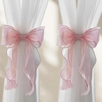Pink French Silky Bow Curtain Tiebacks - 2 Pack, Elegant Lace Ribbon Holdbacks for Bedroom & Living Room Decor - Hot Pink