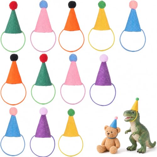 12 Pcs Mini Party Hats for Stuffed Animals Cake Toppers Tiny Birthday Decor