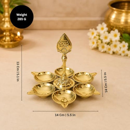 Brass Murugan Vel Kuber Diya with 6 Wicks - Traditional Oil Lamp for Puja & Temples