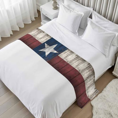 Twin Bed Runner with Western Texas Stars - Rustic Decorative Bed Scarf, 71x20in