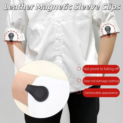 Black Leather Magnetic Shirt Sleeve Clips - Reusable Multi-Use Garment Holders