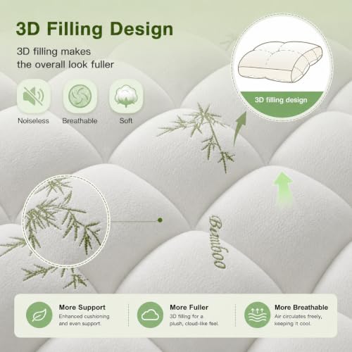 Queen Mattress Topper 2 Inch Viscose Bamboo Breathable Water-Resistant