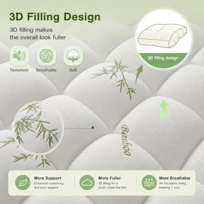 Queen Mattress Topper 2 Inch Viscose Bamboo Breathable Water-Resistant