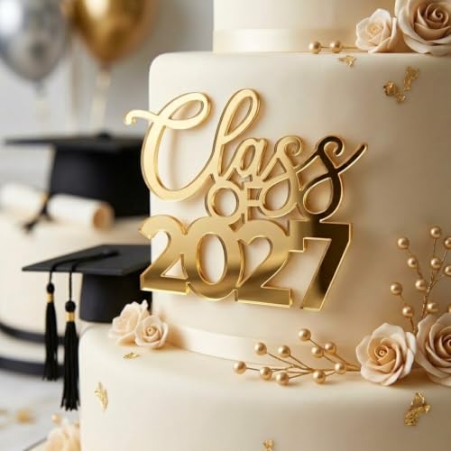 Mirror Gold Graduation Cap & Diploma Acrylic Cutouts Set - Class of 2027, 10 pcs Variation of Mirror Gold / 10PCS