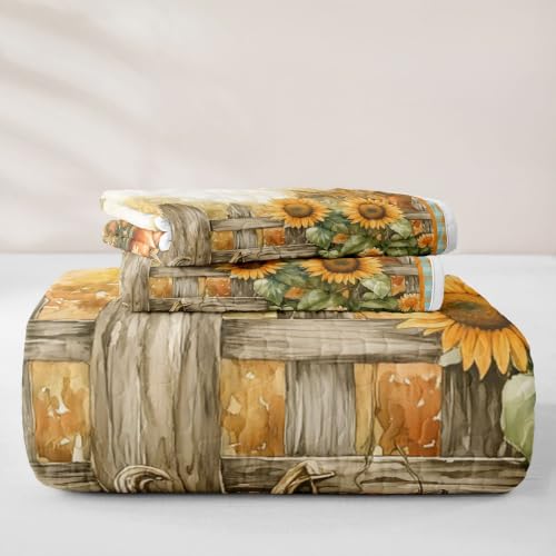 Castle Fairy Fall Scarecrow Quilted Bedspread Set Queen Size Orange Green - 3 Pieces