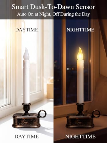 10-Inch Battery Operated LED Window Candles with Bronze Base - Dusk to Dawn Sensor