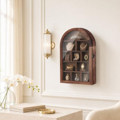 Aulin Rustic Wooden Shadow Box with Acrylic Door - 10x15 Inch Display Shelf
