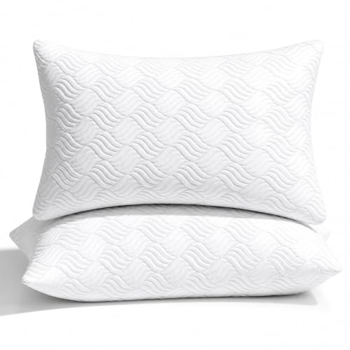 Queen Size Set of 2 Shredded Memory Foam Pillows - White, U.S. Standard
