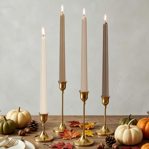 Gradient Brown 4 Pack Fall Taper Candles - 10 Inch Unscented & Smokeless