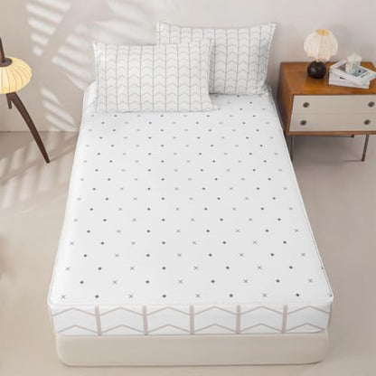 Beige White Geometric Chevron Zipper Bedding Set Twin - Arrow Pattern Bed in a Bag