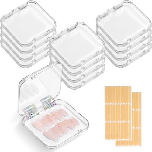 12Pcs Nail Storage Box with Double-Sided Adhesive Tape for Press-On Nails and Crafts