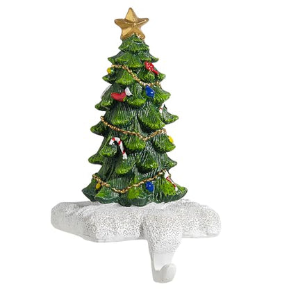 Christmas Tree Stocking Holder for Mantel 1P Resin Stocking Hanger with Sturdy Base - Festive Fireplace Decor