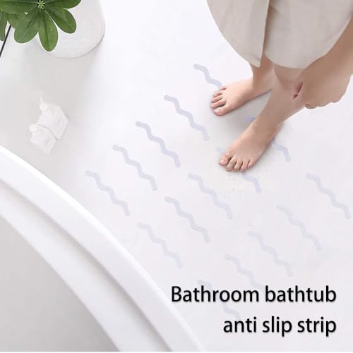 24 Pcs Clear Wave-Shaped Non-Slip Bathtub Stickers with Scraper - Removable Shower Treads for Kids & Seniors