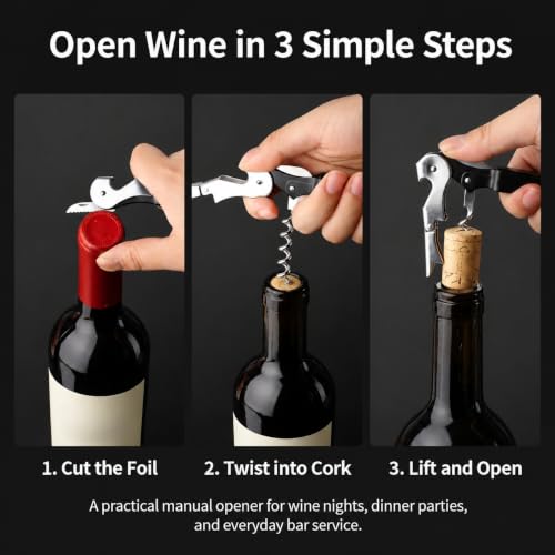 Waiter Corkscrew Wine Opener Set - 4 Pack Black Stainless Steel Bar Tools