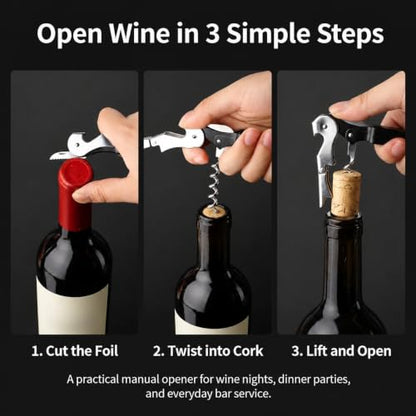 Waiter Corkscrew Wine Opener Set - 4 Pack Black Stainless Steel Bar Tools