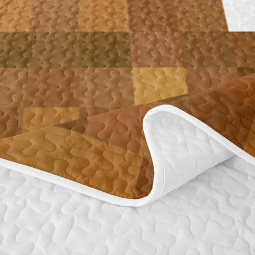 Pixelated Theme Quilt Bedding Set Full Brown Green Geometric Patchwork Kids Bedspread