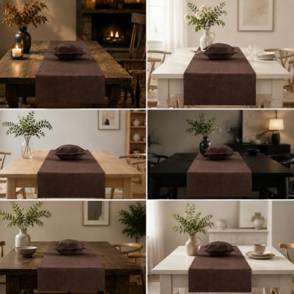 Espresso Brown Faux Linen Water Resistant Table Runner 72in - Rustic Decor