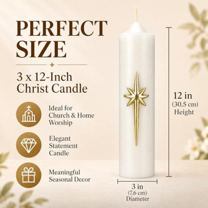 Christmas Advent Candles Set - 4 White Religious Pillar Candles with Gold Star