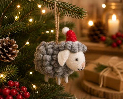 Christmas Felt Ornaments Sheep Handmade Holiday Tree Decoration - Variation of Sheep