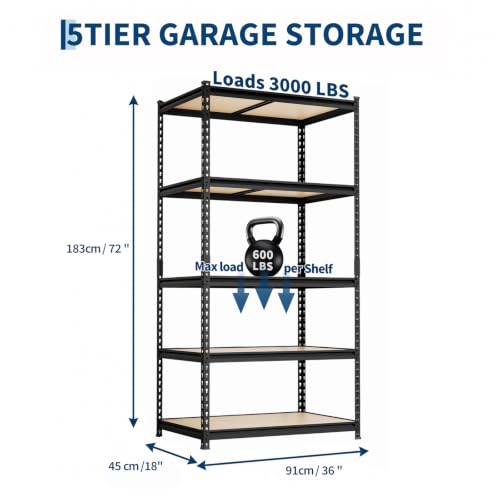 Heavy Duty 5-Tier Metal Storage Shelving Unit - Garage, Warehouse, Pantry