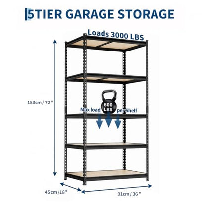 Heavy Duty 5-Tier Metal Storage Shelving Unit - Garage, Warehouse, Pantry