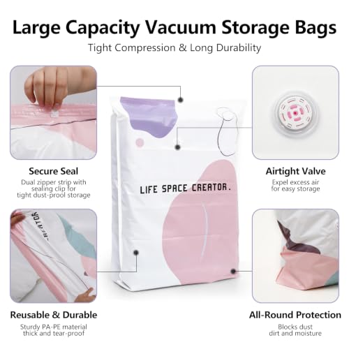 Large White Space Bags No-Pump Vacuum Storage - Reusable Compression Bag