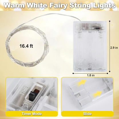2 Pack 16.4ft Battery Operated Fairy String Lights with Timer - Waterproof Indoor & Outdoor Decor