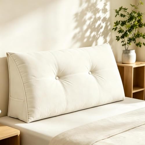 Dorm Headboard Pillow Twin XL Bed Wedge Cushion White 23.62x15.75in - Bluezura
