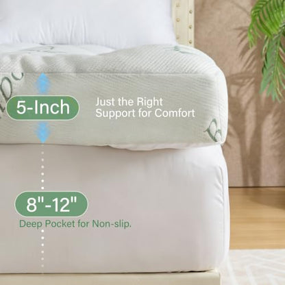 WhatsBedding Bamboo 5 Inch Memory Foam Mattress Topper Queen - Cooling & Supportive