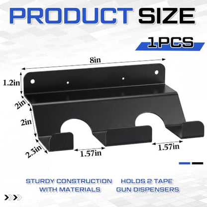 Pelopy Aluminum Wall Mount Tape Gun Holder Dispenser - Black, 2 Roll Capacity