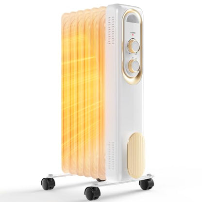 Oil Filled Radiator Space Heater 1500W White, Portable Indoor Climate Control
