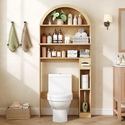 31-Inch Arched Over Toilet Storage Cabinet with Fluted Doors - Natural