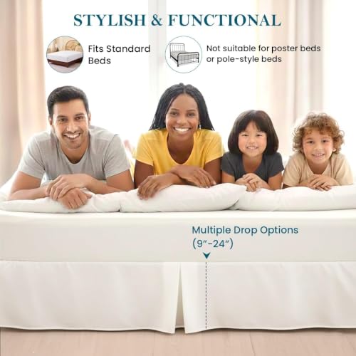 Cal King Bed Skirt 16 Inch Drop White Pleated Box Dust Ruffle - Cotton