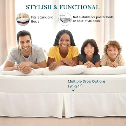 Cal King Bed Skirt 16 Inch Drop White Pleated Box Dust Ruffle - Cotton