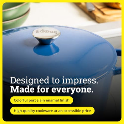Lodge 5 Quart Cast Iron Enamel Dutch Oven - Denim, Kitchen Cookware
