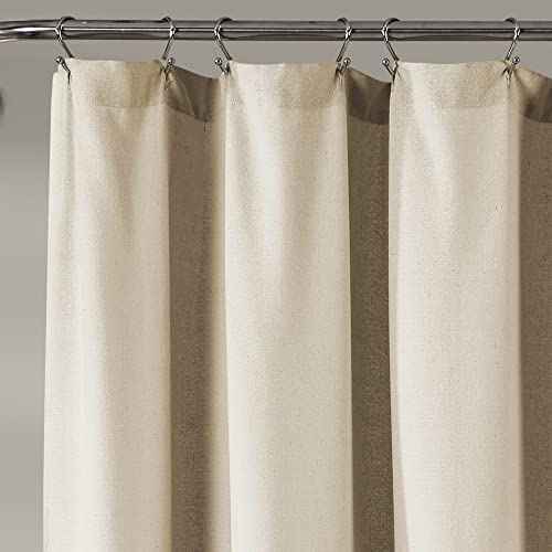 Lush Decor Linen Button Shower Curtain, 72" W x 72" L, Linen - Neural Shower Curtain Fabric - Bathroom Curtain - Farmhouse Bathroom Decor