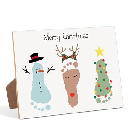 Christmas Tree Snowman Elk Handprint Sign - 8.5x11in Wooden DIY Wall Decor (Variation: Christmas Tree Snowman Elk)