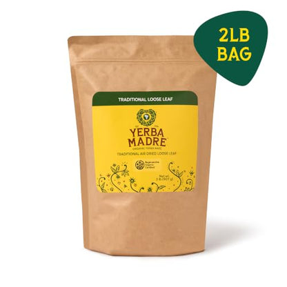 Organic Loose Leaf Yerba Mate 2LB Bag - Traditional Air Dried, Regenerative Certified