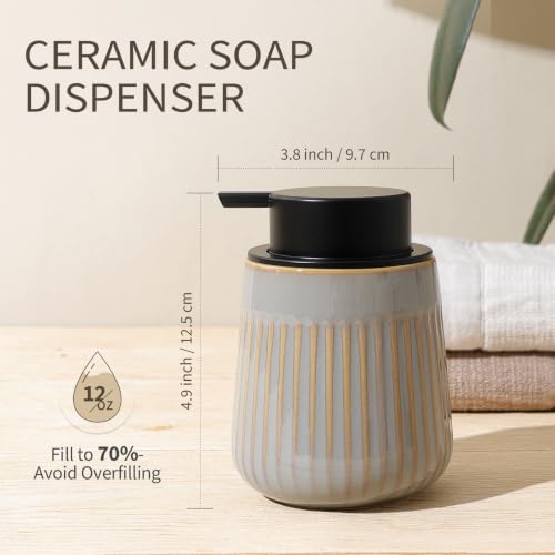 Ceramic Liquid Soap Dispenser with Striped Pump - Blue & Brown Variation