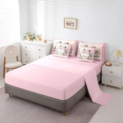 Pink Snowman Bedding Set Twin Size with Comforter and Sheets - Christmas Kids Room Decor