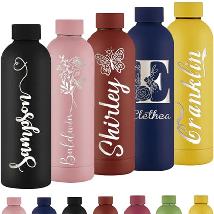 Personalized Water Bottles Custom Engraved Sports Bottles with Birth Month Flower Name 16oz Cup Customized Insulated Stainless Steel Bottle Keep Cold Hot Office Birthday Gifts for Men Women