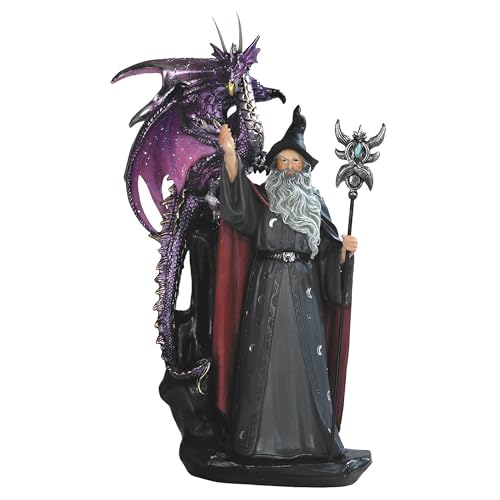 11-Inch Wizard Dragon Statue – Hand-Painted Fantasy Dragon Figurine