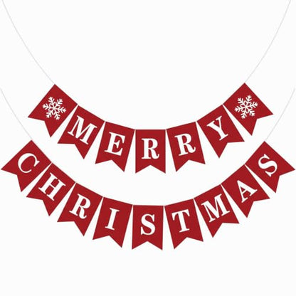 Funrous Merry Christmas Banner Red Xmas Bunting Garland Party Decorations - Red Xmas