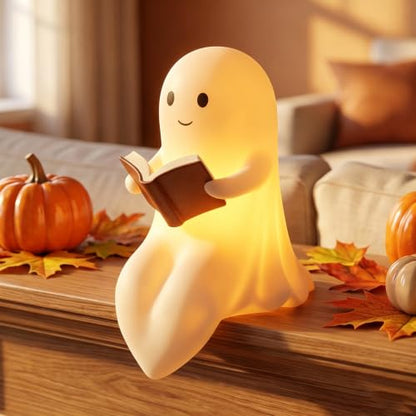 Halloween Ghost Reading Book Figurine Vinyl Decoration – Spooky Home Decor